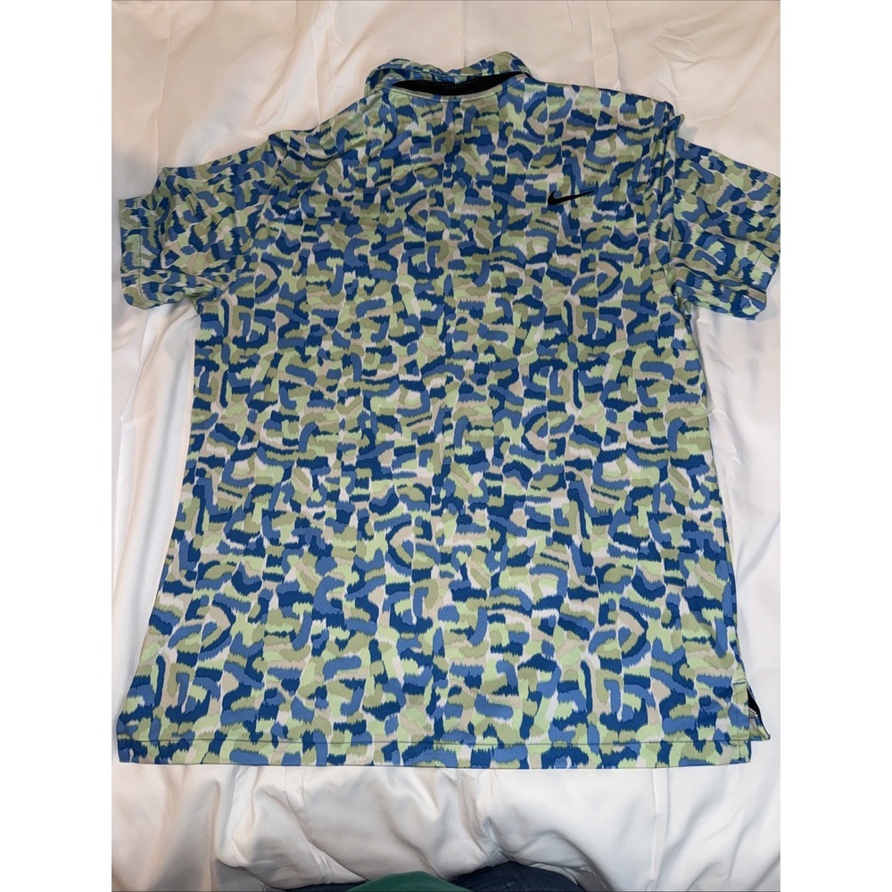 Nike Golf Polo Shirt Mens M White/Blue/Green Print LIMITED USE Front Back Swoosh - Picture 9 of 9